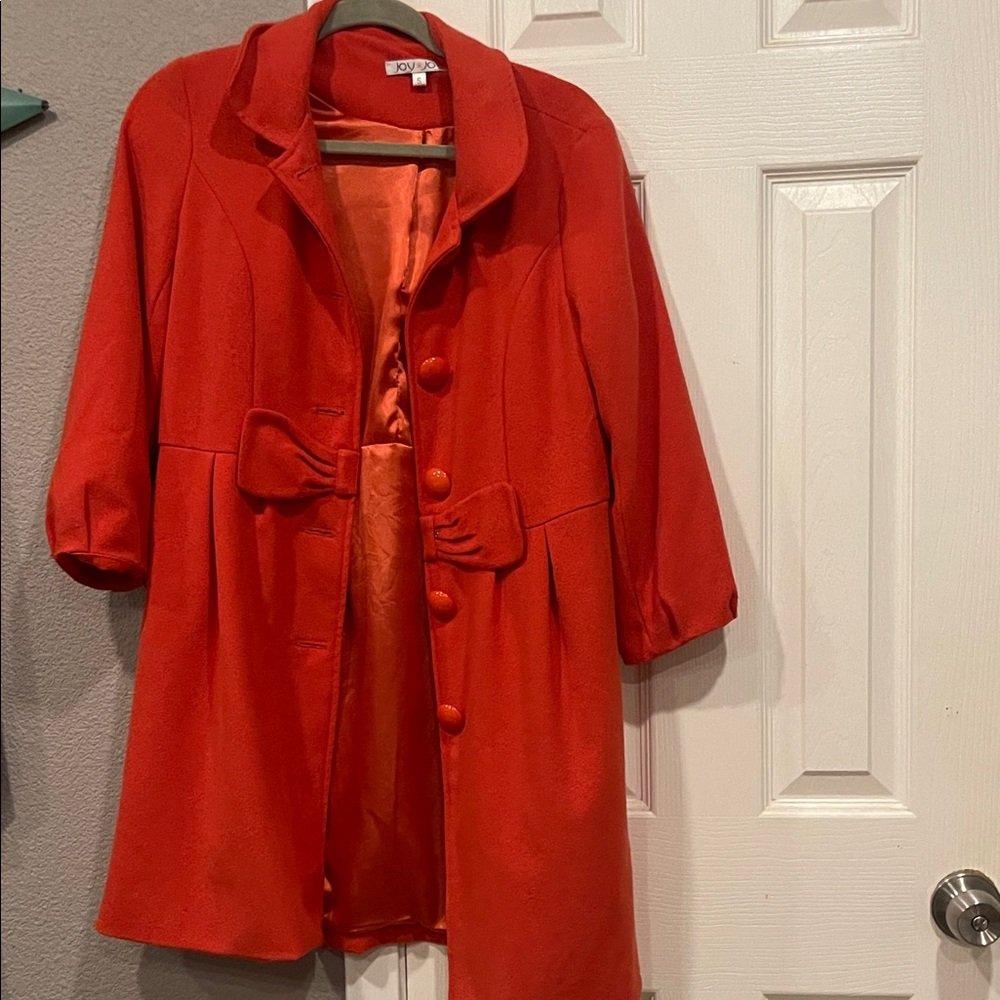Diane Von Furstenberg Red Trench Coat with Bow Accent